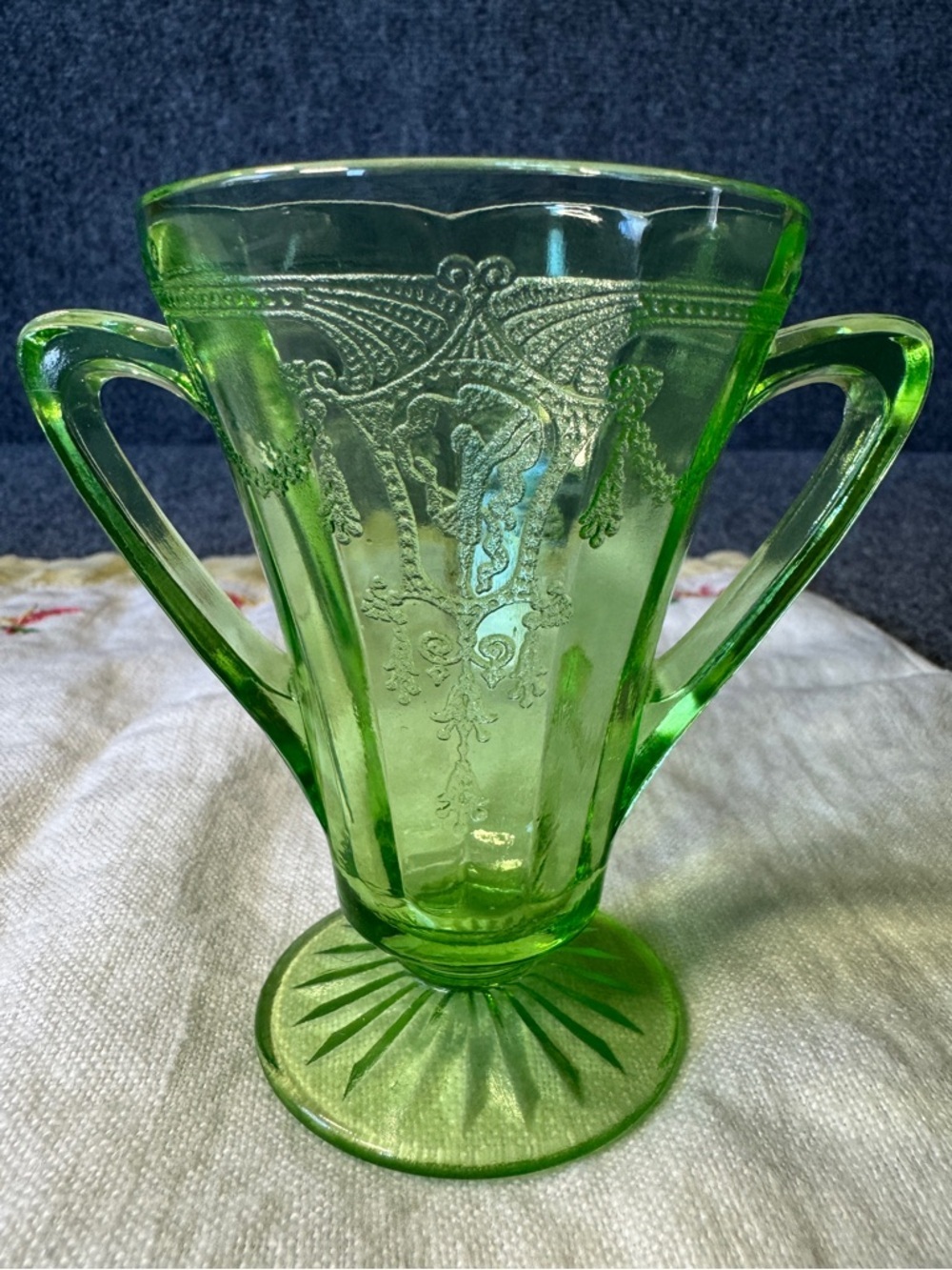 Vintage Anchor Hocking Ballerina Green Depression Glass Sugar Bowl Double Handle